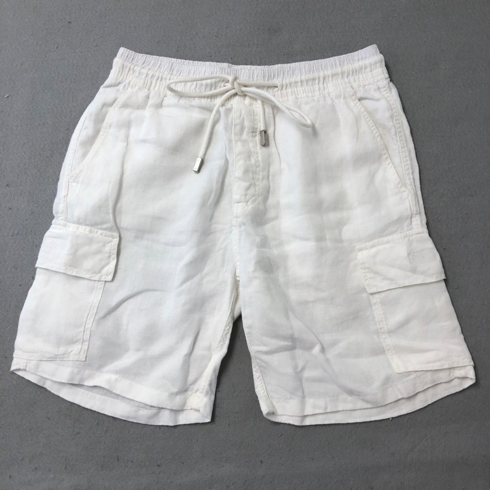Vilebrequin Cargo Shorts Mens Small White 100% Linen Drawstring Elastic Waist